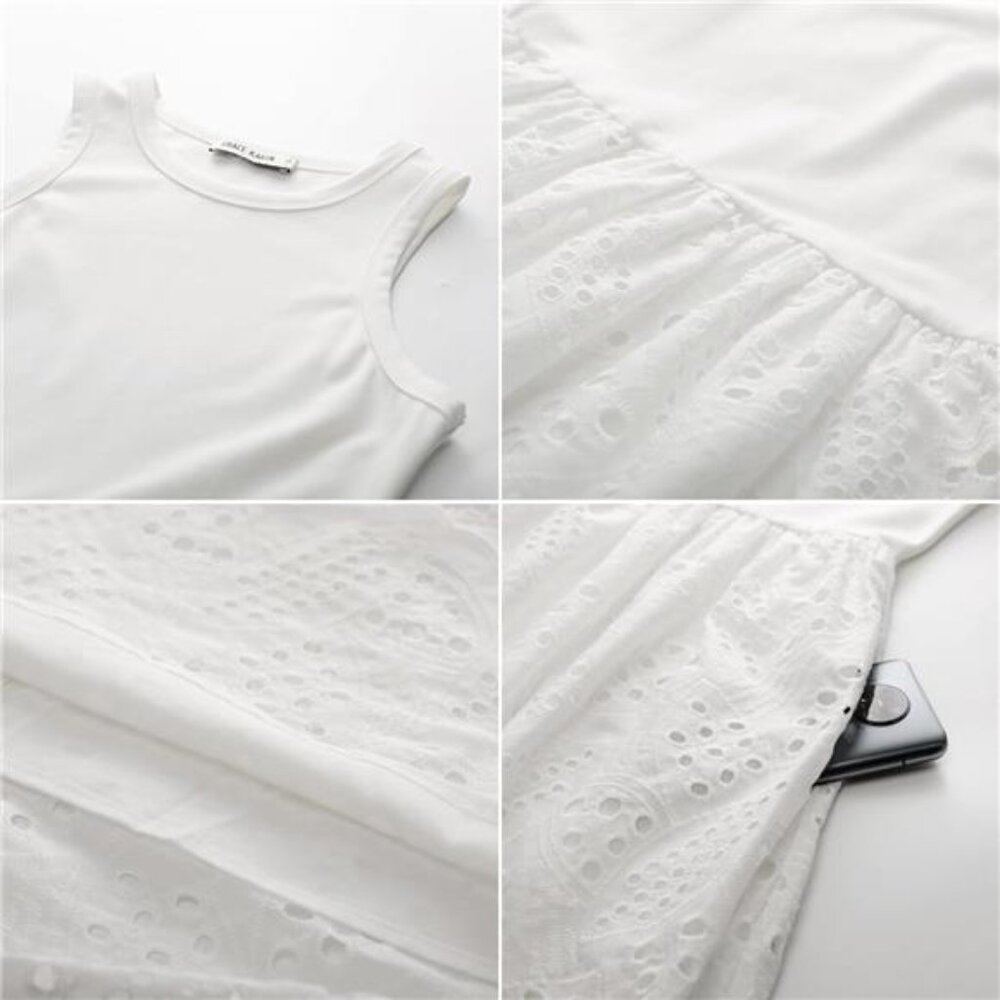 Women's Summer Sleeveless Tank Midi Dress Cotton Crewneck Dress with Pockets - Picture 5 of 6